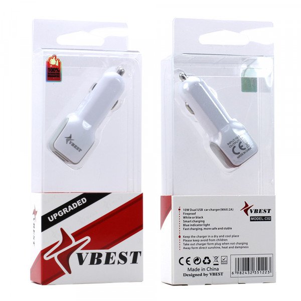 Wholesale Universal Dual Car Power Smart Adapter Charger 2.1A (White)